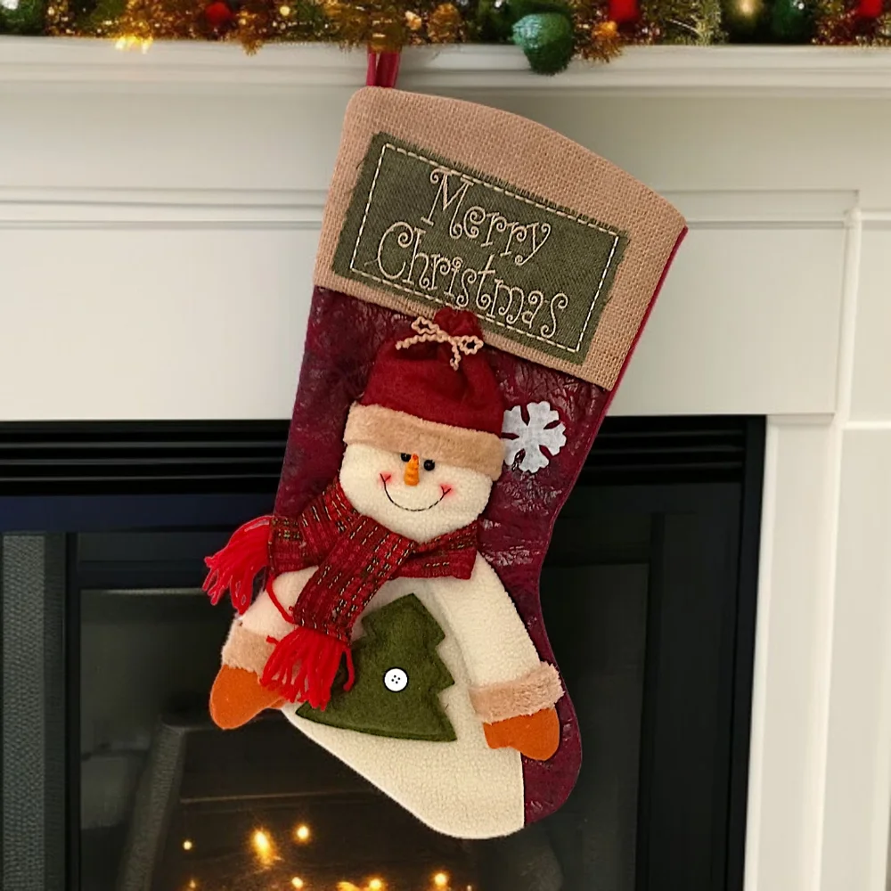 3D Snowman Plush Christmas Stocking Felt‎ Merry Christmas Embroidery Farmhouse